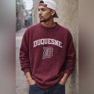 Woolley Threads Duquesne University Dukes Blue Red Vintage Crew Neck Sweatshirt
